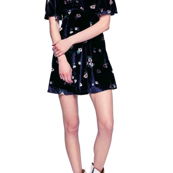 Free People BeMyBaby Navy Velvet Floral Mini Dress - Picture 5 of 5